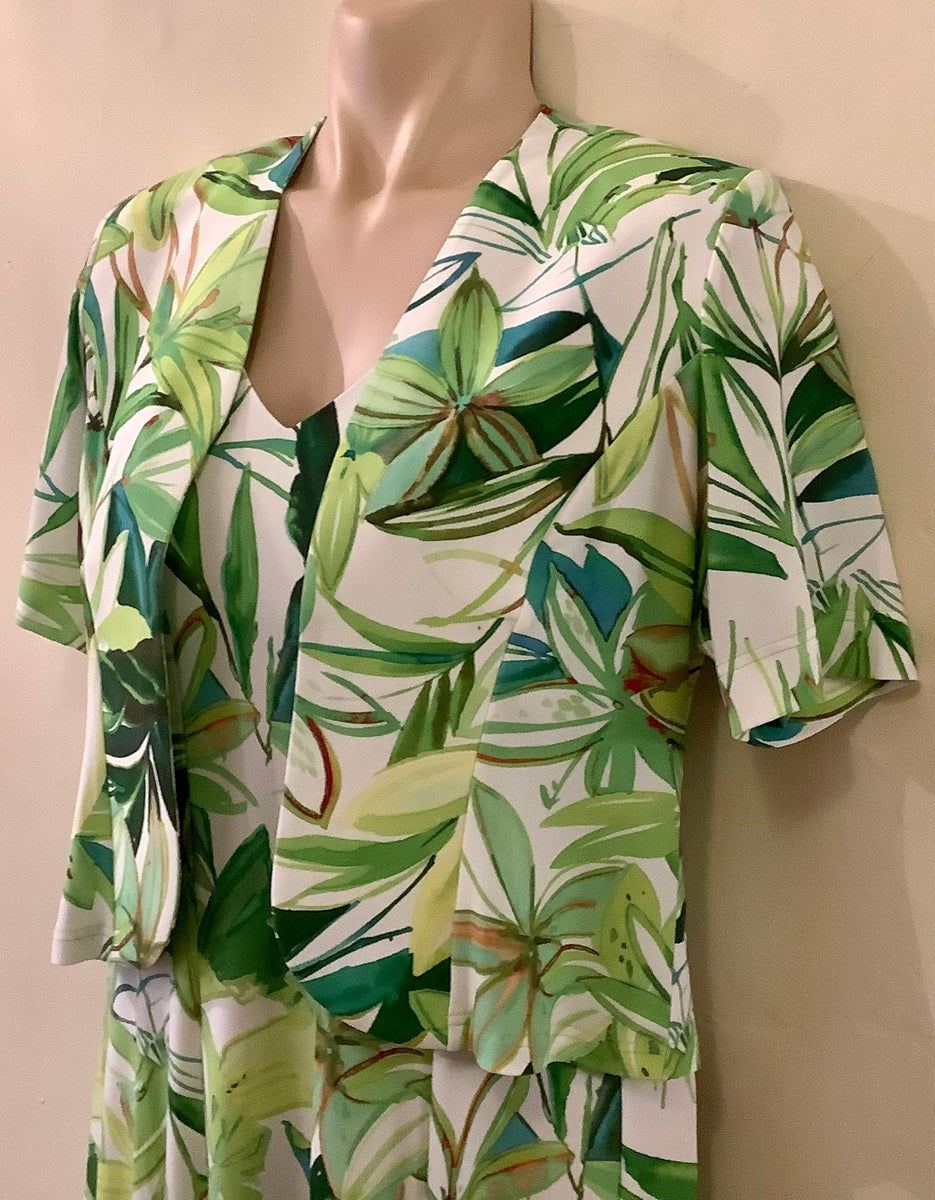 JPD009-Green leaves and flower patterns printed on white long dress