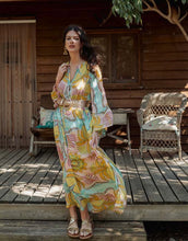 Load image into Gallery viewer, Aqua &amp; Yellow Maxi Dress L317 - Piti Cuiti
