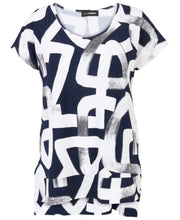 Load image into Gallery viewer, Navy &amp; White Print T-shirt - Doris Streich
