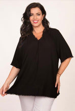Load image into Gallery viewer, Fringed Black Top - See You
