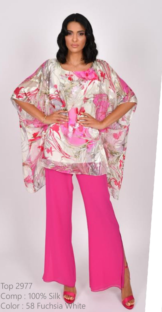 Fuchsia and White Silk Top - Allison SS25
