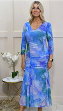 Load image into Gallery viewer, Blue Pattern Mesh Dress - Tia
