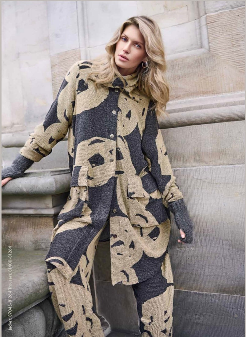 Black & Sand Long Coatigan 87045 - Noen