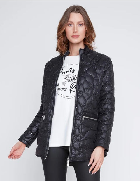 Black Sequin Quilted Jacket 252-2056 - Coco Y Club
