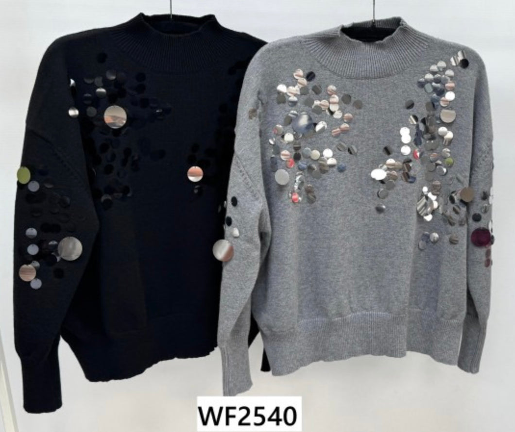 Black / Grey Sequin Jumper WF2540  - Malissa J