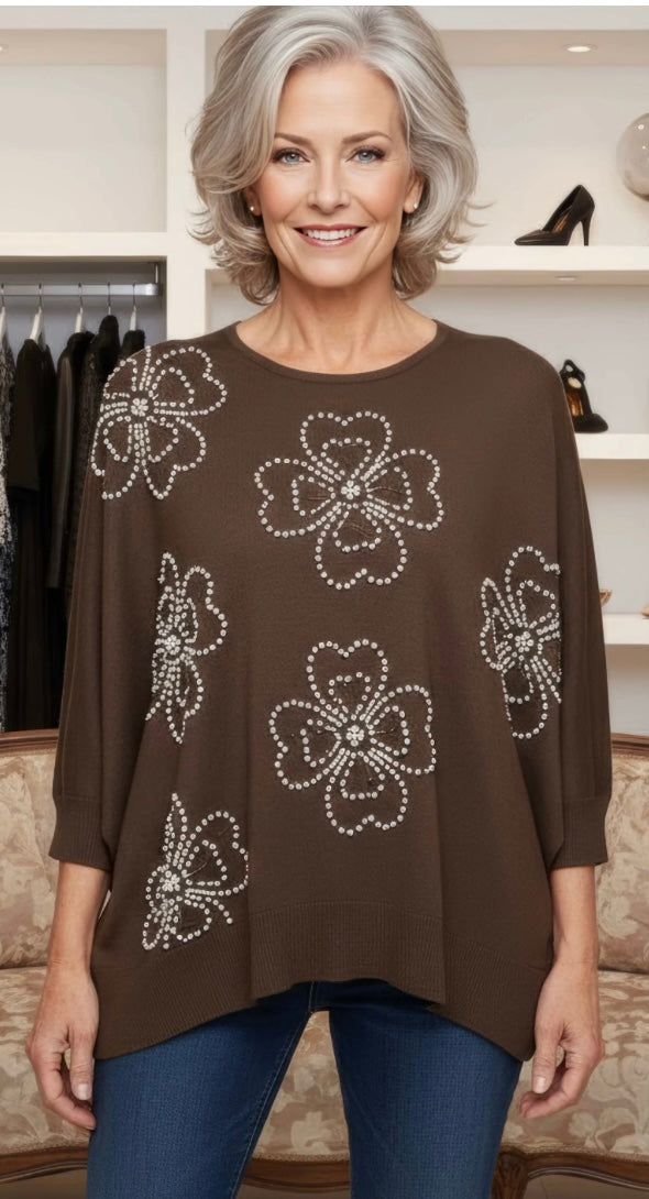 Brown Jumper Pearl Detail - Malissa J