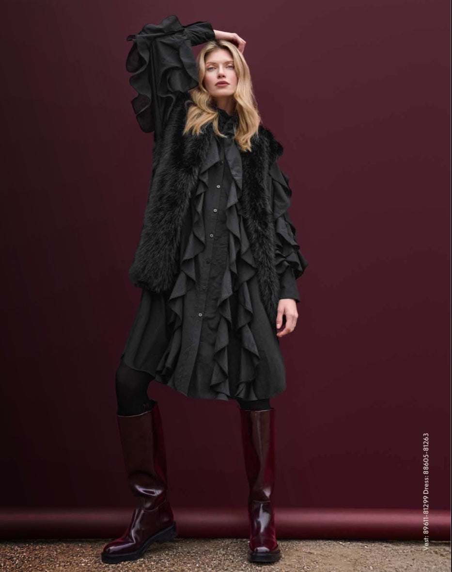 Black Frilled Shirt Dress 88605 - Noen