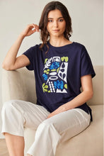 Load image into Gallery viewer, Navy Print T-shirt S26410 - Peruzzi
