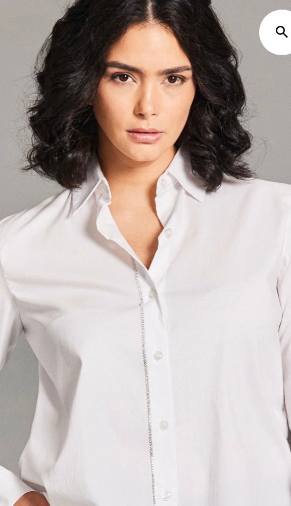 White Blouse Diamanté Trim - Peruzzi